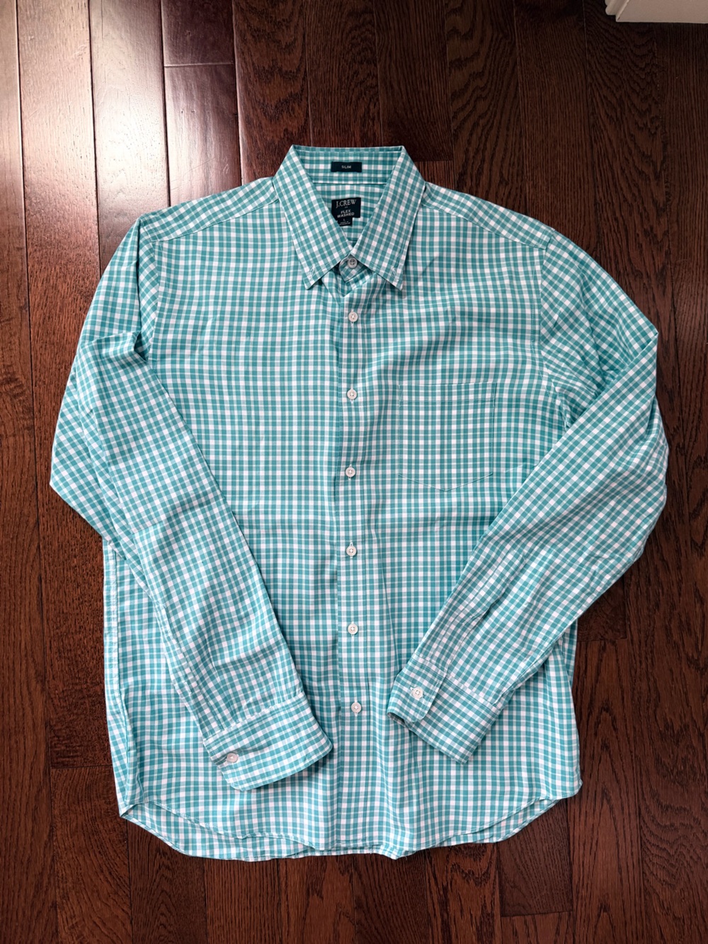 J. Crew Teal and White Plaid Button-Up Shirt